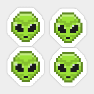 Green Alien Head - Pixel Art 4 Pack Sticker